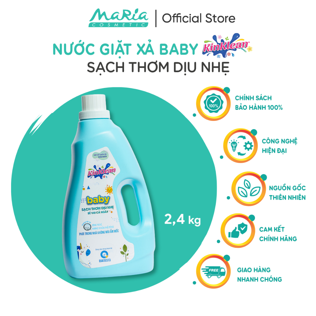 Nước giặt Baby KinKlean sạch thơm dịu nhẹ và an toàn cho da bé 2,4kg