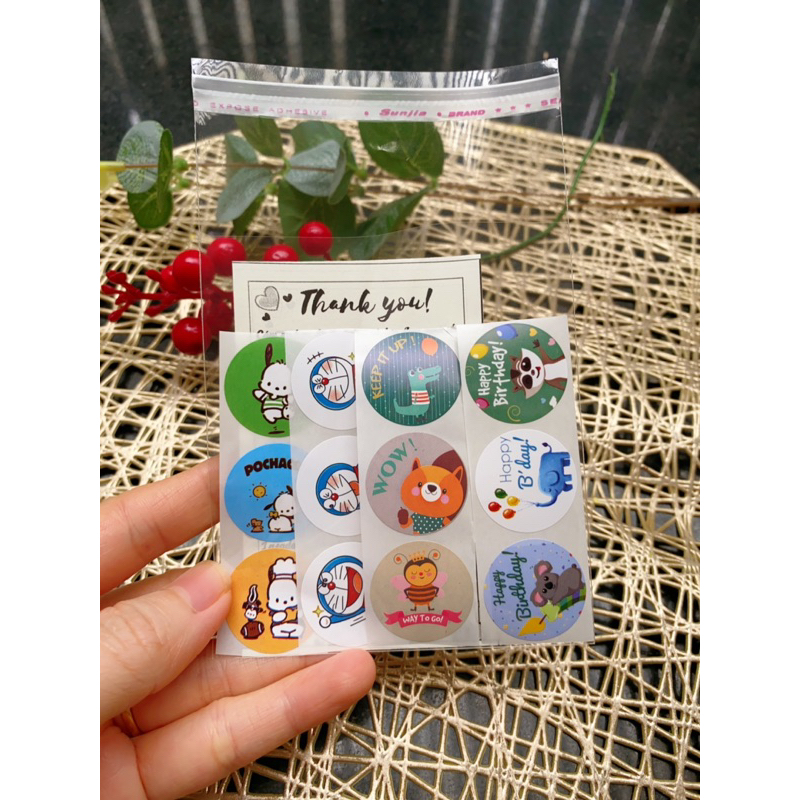 🌱 Seasonal Gift - 12 sticker ngẫu nhiên nhiều chủ đề, tem có sẵn keo dán mặt sau