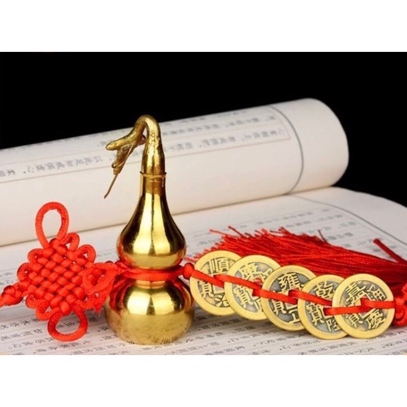 Hồ Lô Ngũ Đế Dâ Treo Hồ Lô Và 5 Đồng Xu Chiêu Tài Hoá Sát