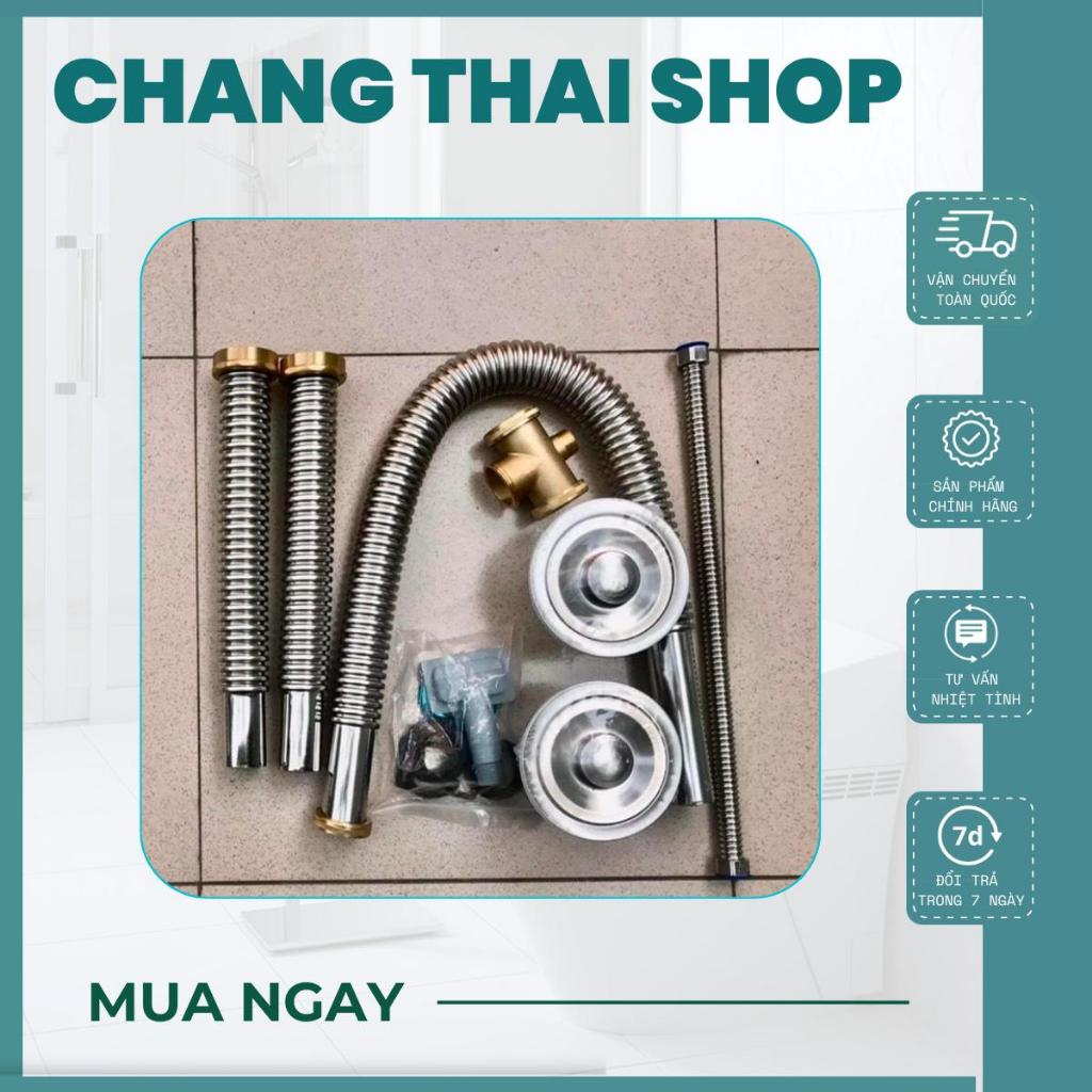 [ Chang Thai Shop ] Bộ xả, xi phông chậu rửa chén bát đôi phi 110/140mm ống inox 304 không gỉ (có xả tràn) - Cam Kết Hàn