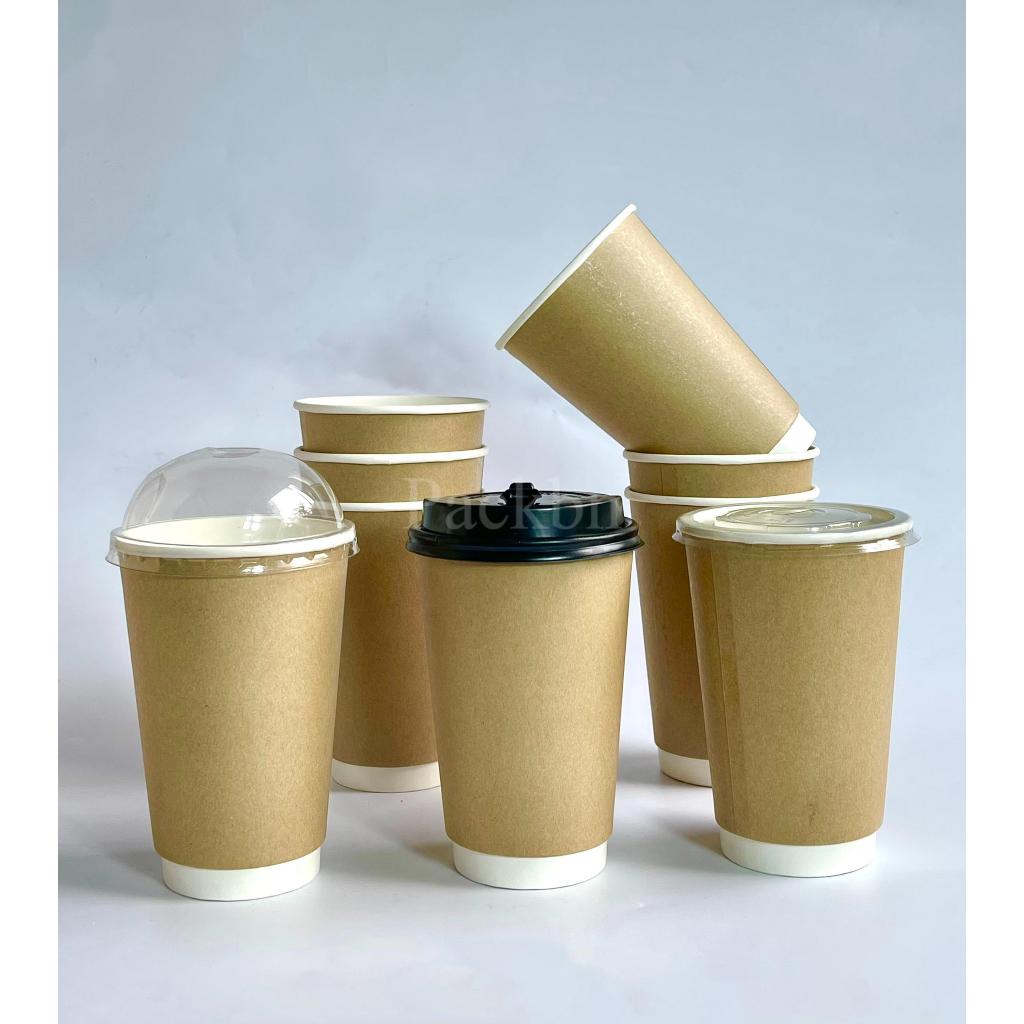 50 cốc giấy Kraft 2 lớp 500ml - 16oz dùng một lầng để đựng Trà, Coffe Nóng, Chống Bỏng...