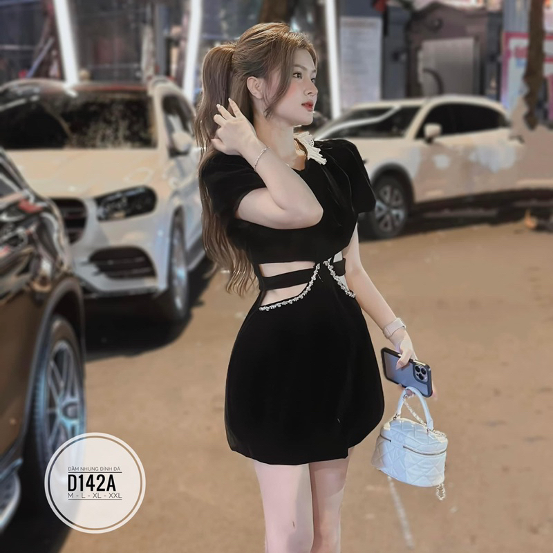 Đầm nhung cut eo đính đá bigsize 60kg-90kg😘😘