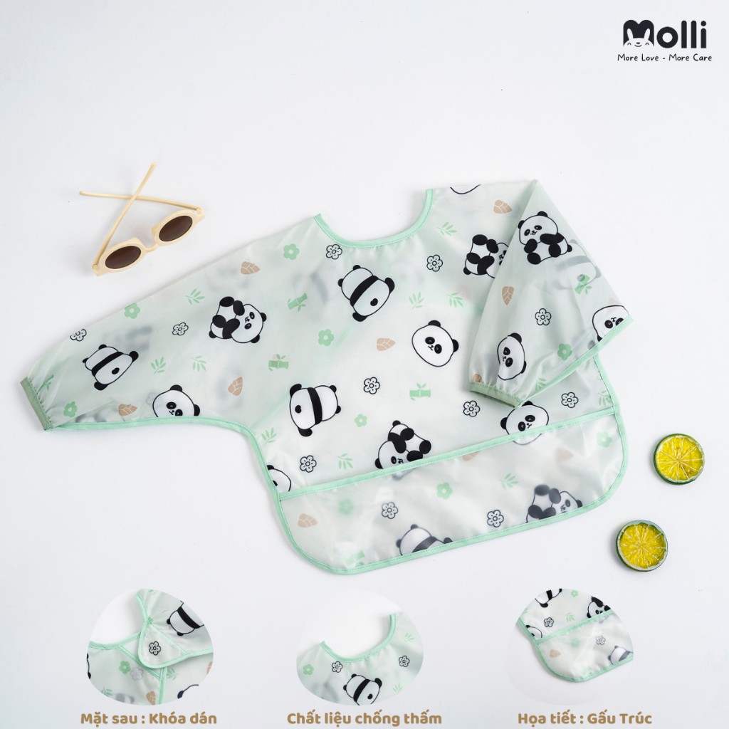 Áo Yếm  ăn dặm dài tay Molli  có máng cao cấp cho bé ăn dặm