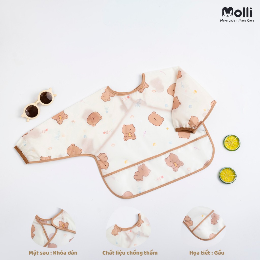 Áo Yếm  ăn dặm dài tay Molli  có máng cao cấp cho bé ăn dặm