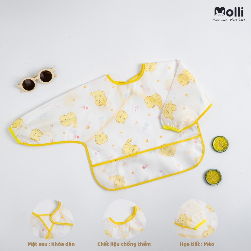 Áo Yếm  ăn dặm dài tay Molli  có máng cao cấp cho bé ăn dặm