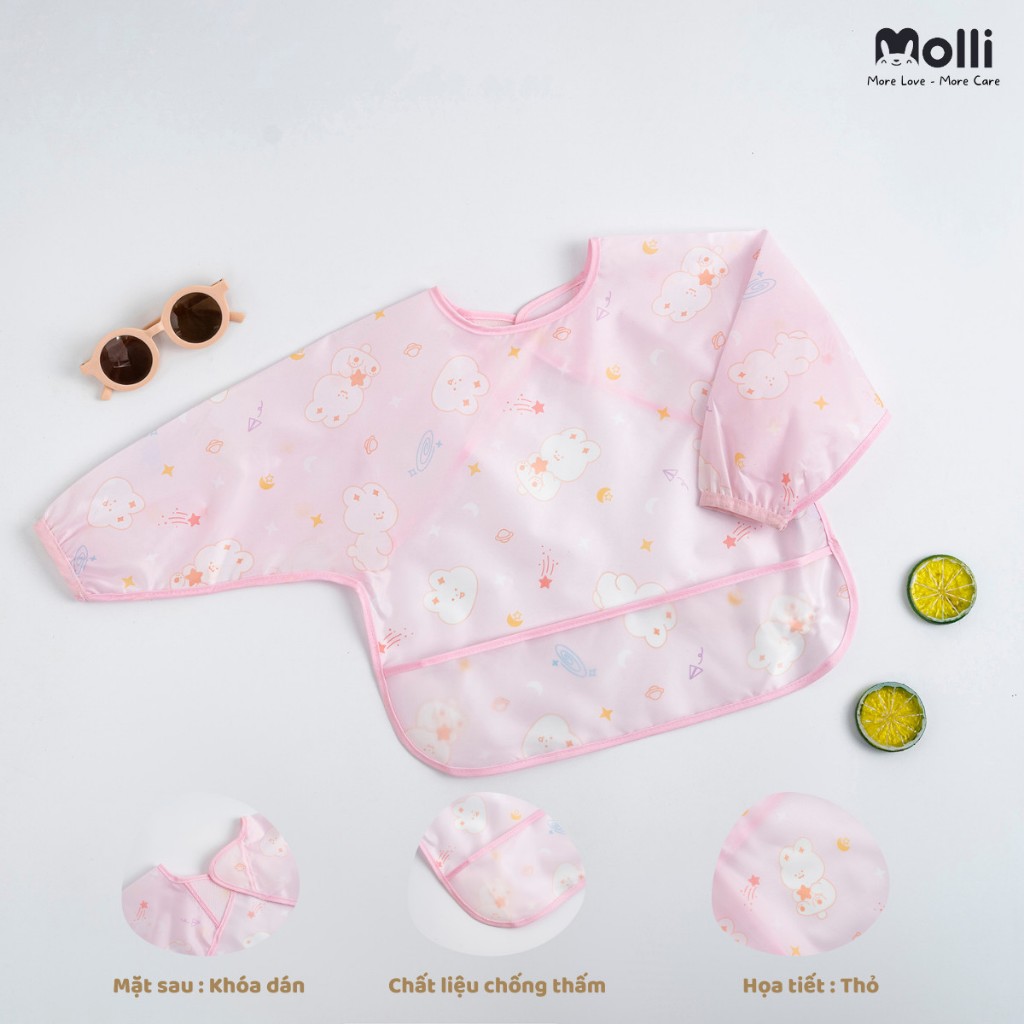 Áo Yếm  ăn dặm dài tay Molli  có máng cao cấp cho bé ăn dặm