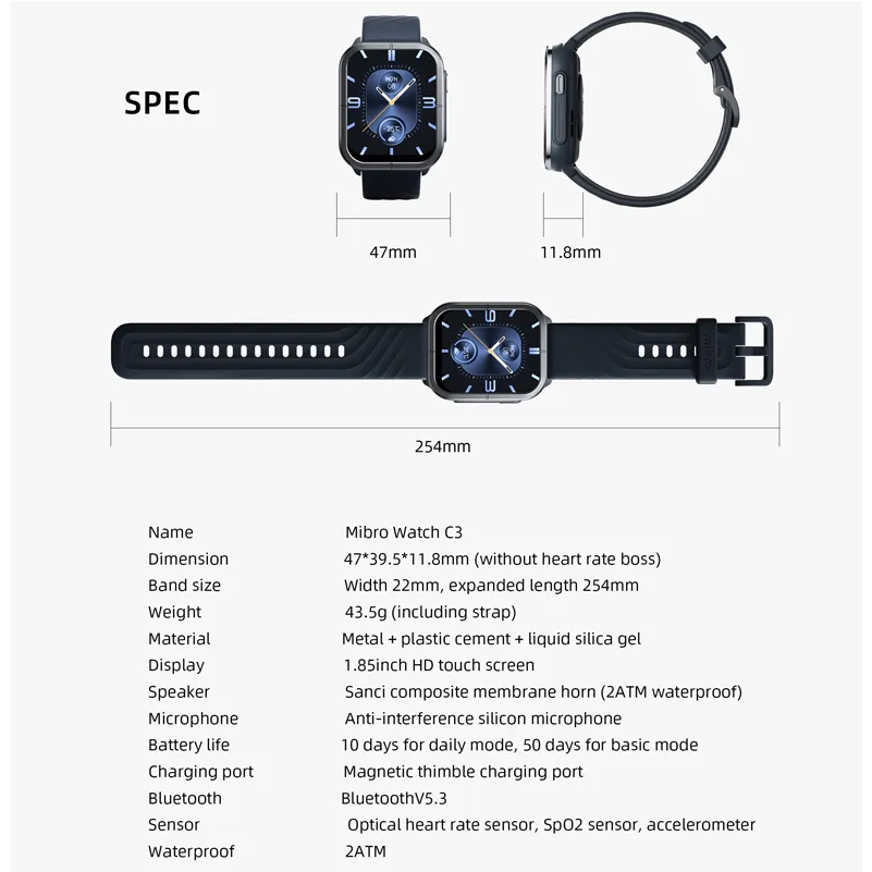 Đồng hồ thông minh Mibro C3 - XPAW014 - Hàng chính hãng - Bảo hành 12 tháng
