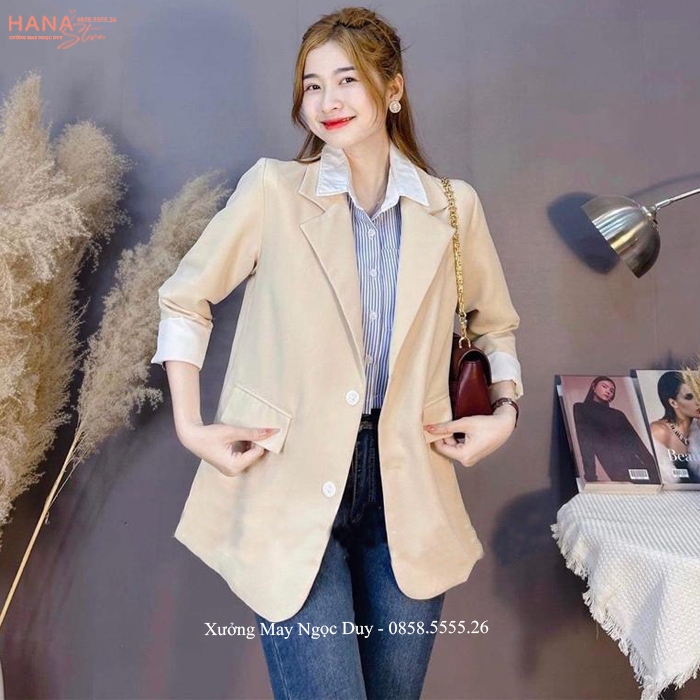 Áo Blazer 2 lớp nữ dáng dài Hàn Quốc màu Đen Kem Nâu - Áo Vest nữ công sở tiệc đẹp sang chảnh vải dày mặc khóac ngoài