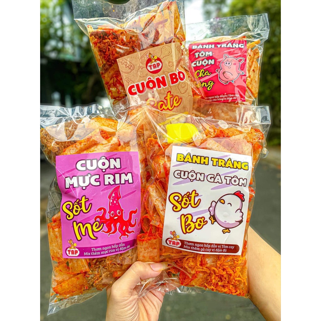 Bánh tráng cuộn sate mix vị, Cuộn tôm gà  sốt bơ, cuộn mực sốt me, cuộn bò sate gói 200gr siêu ngon - Thèm Gì cũng có