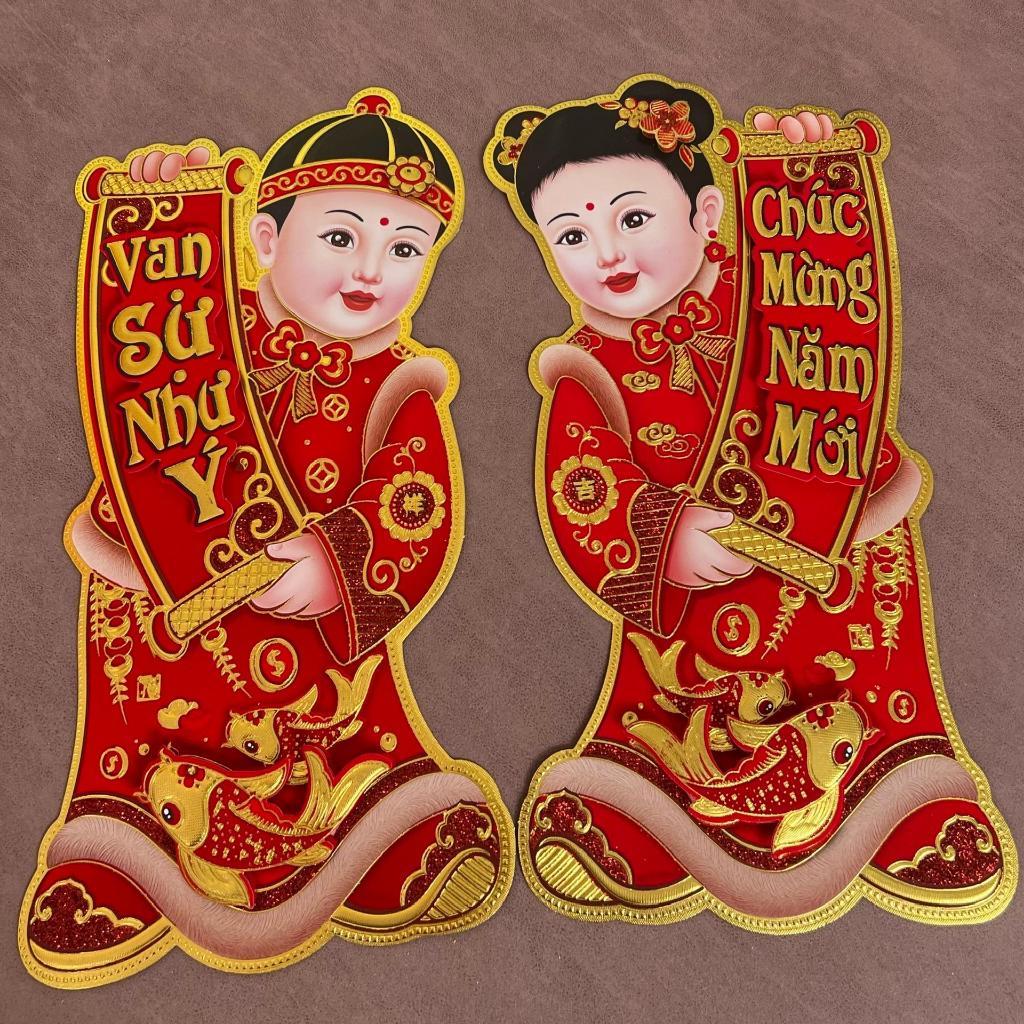 Decal mẫu Tiên đồng, Ngọc nữ dán cửa, trang trí ngày Tết 2024