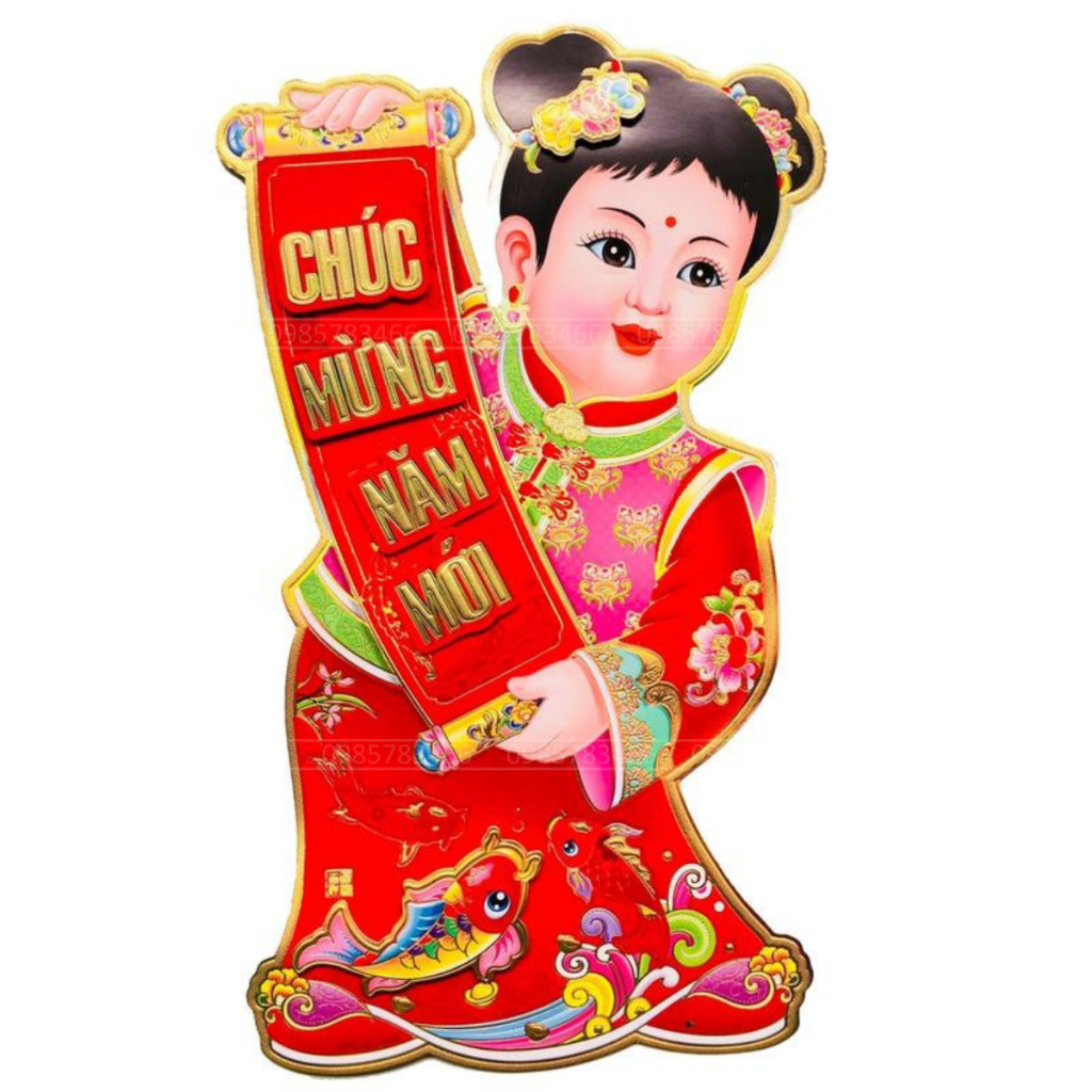 Decal mẫu Tiên đồng, Ngọc nữ dán cửa, trang trí ngày Tết 2024