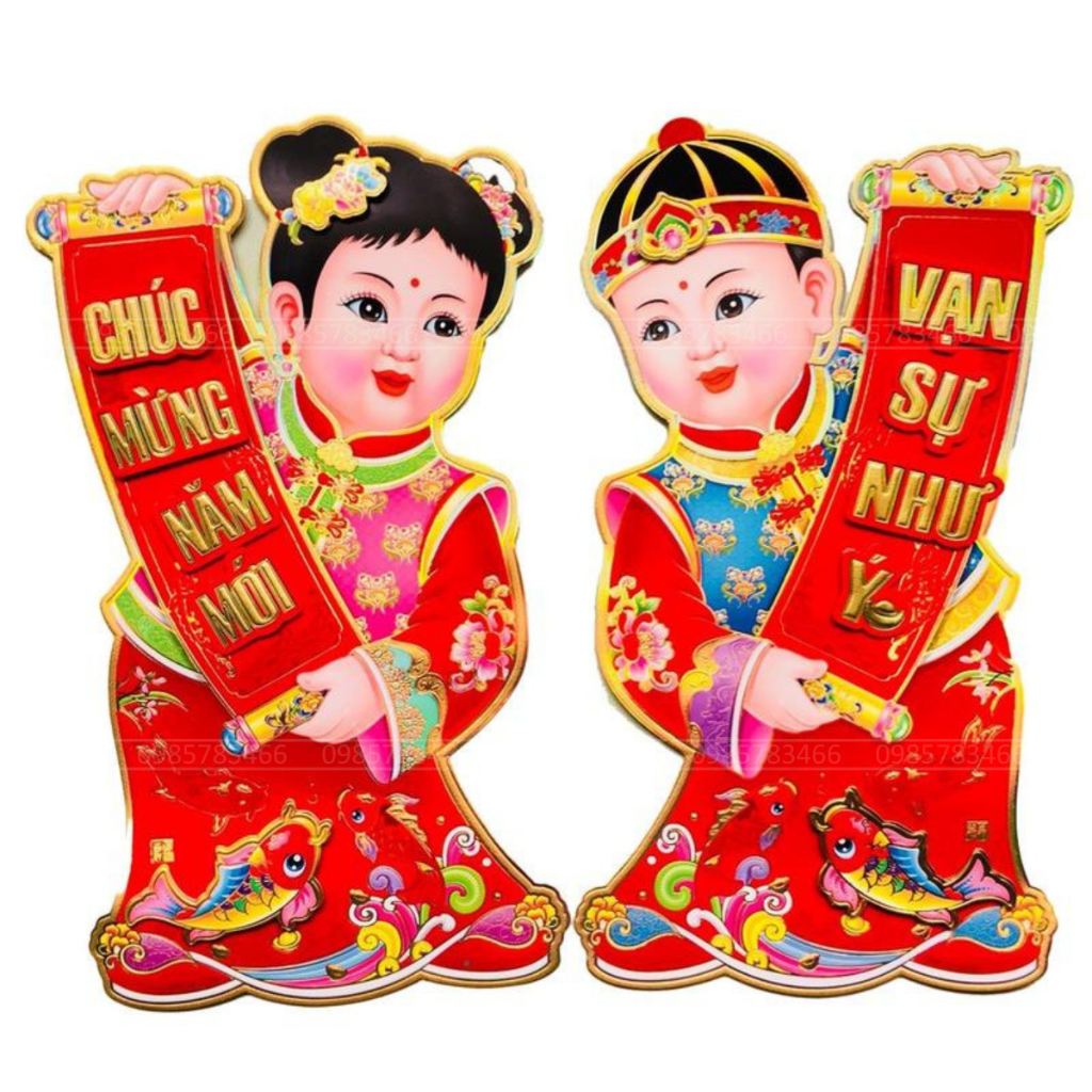 Decal mẫu Tiên đồng, Ngọc nữ dán cửa, trang trí ngày Tết 2024