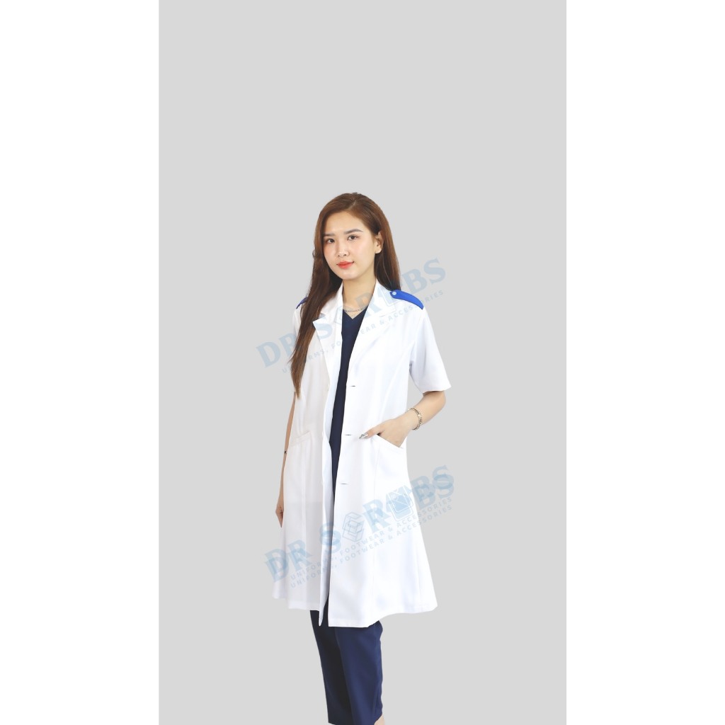 Áo Blouse Trắng- Đồng Phục Sinh Viên Thực Tập Nam Có Cầu Vai Xanh Tay Ngắn