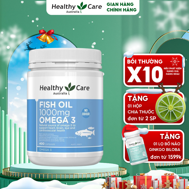 Dầu cá Healthy Care Fish Oil Omega 3 bổ mắt, bổ não, đẹp da, tốt cho tim mạch, ngăn ngừa ung thư 400 viên