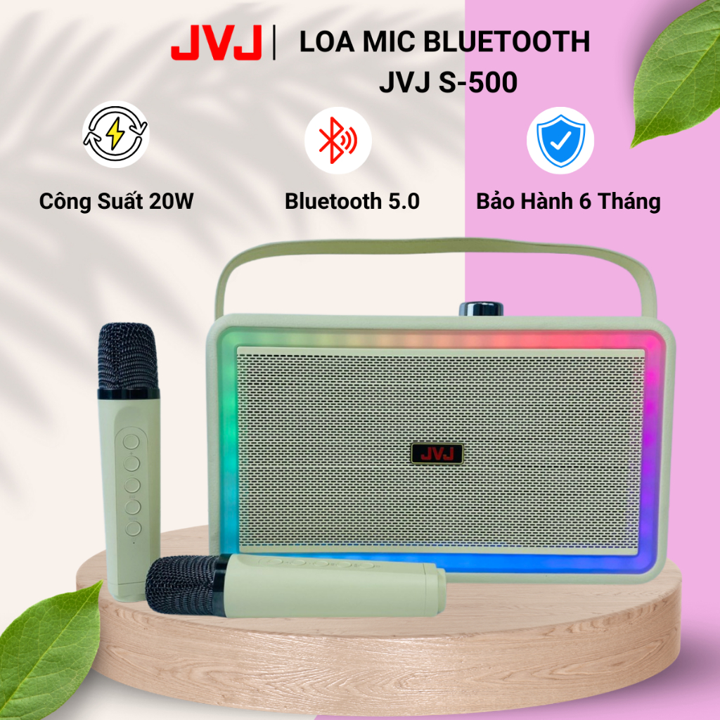 Loa Karaoke Bluetooth 2 Mic S-500 JVJ Không Dây, Công Suất 20W, Âm Thanh Sống Động, Đèn Nháy Theo Nhạc - BH 6 Tháng