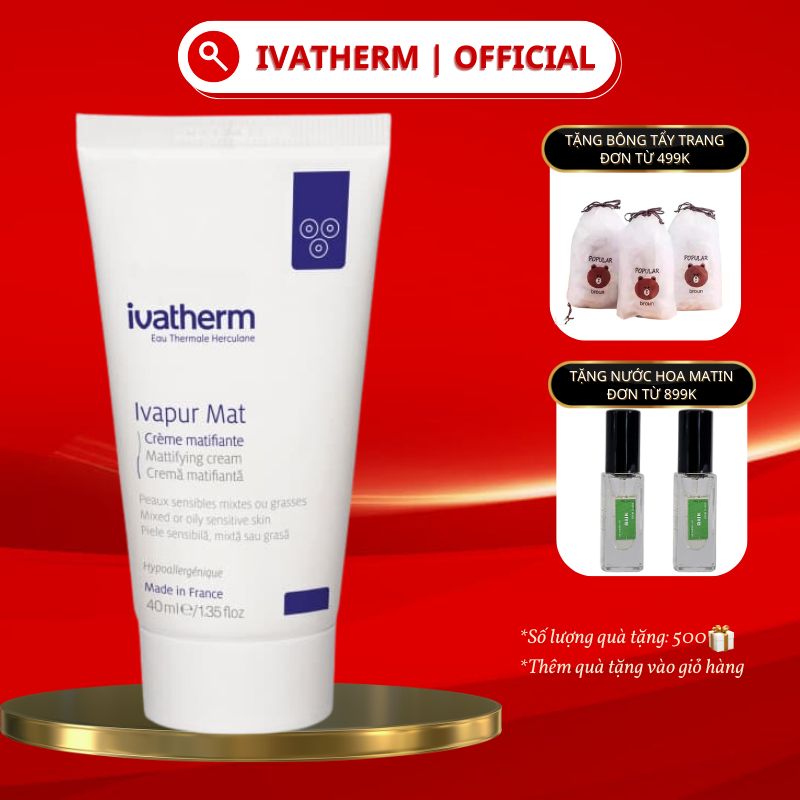 Kem dưỡng ẩm Ivatherm Ivapur Mat Mattifying Cream Floslek kiềm dầu cho da dầu mụn 40ml