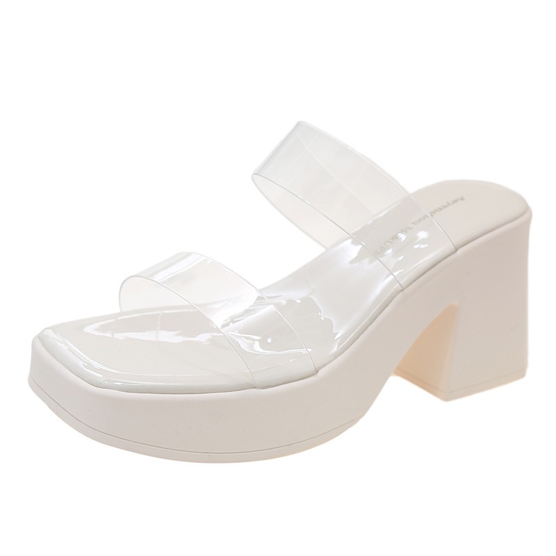 Guốc nữ cao gót minhtuyetshoes đế 7cm-9cm đúp mũi vuông quai ngang trong suốt êm chân mẫu mới 2023