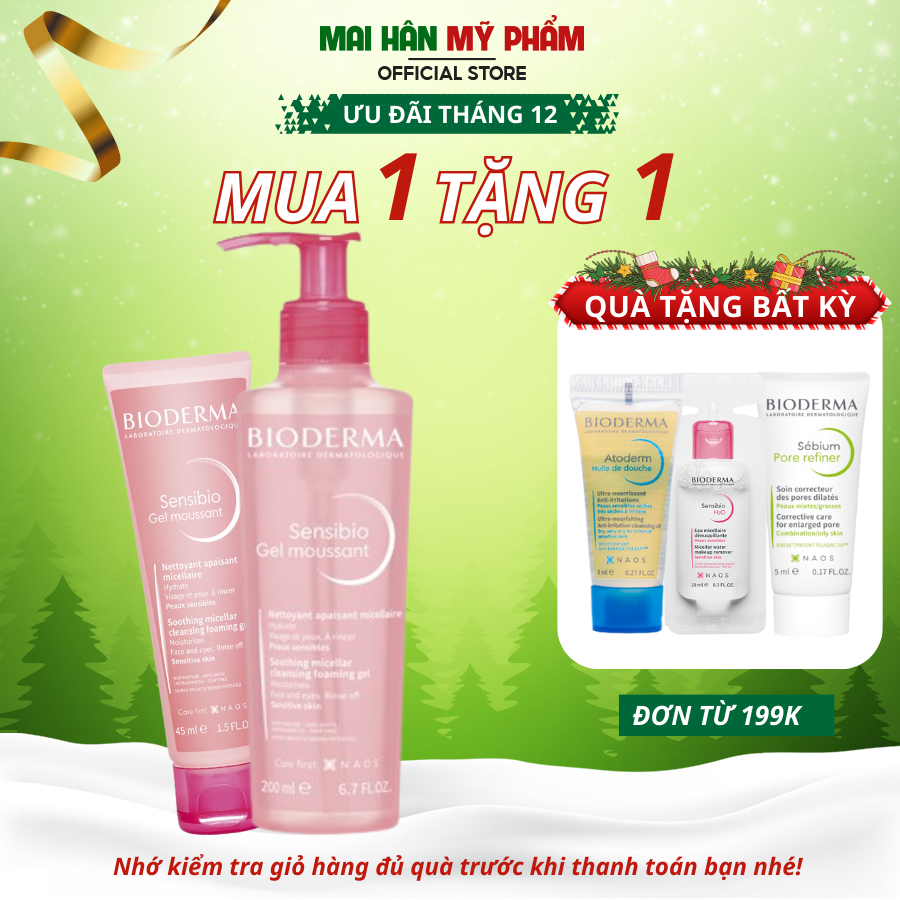 Gel Rửa Mặt Tạo Bọt Giảm Mụn, Thâm Bioderma Sensibio Gel Moussant 200ML