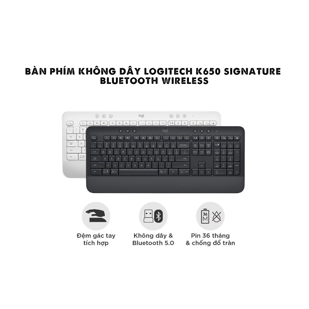 Bàn Phím Không Dây Logitech SIGNATURE K650 (Wireless/Bluetooth) Màu Trắng, Đen Hàng Chính hãng BH 12T