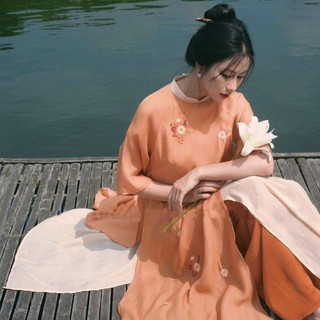 Áo dài cách tân nữ dáng suông tơ thêu th14