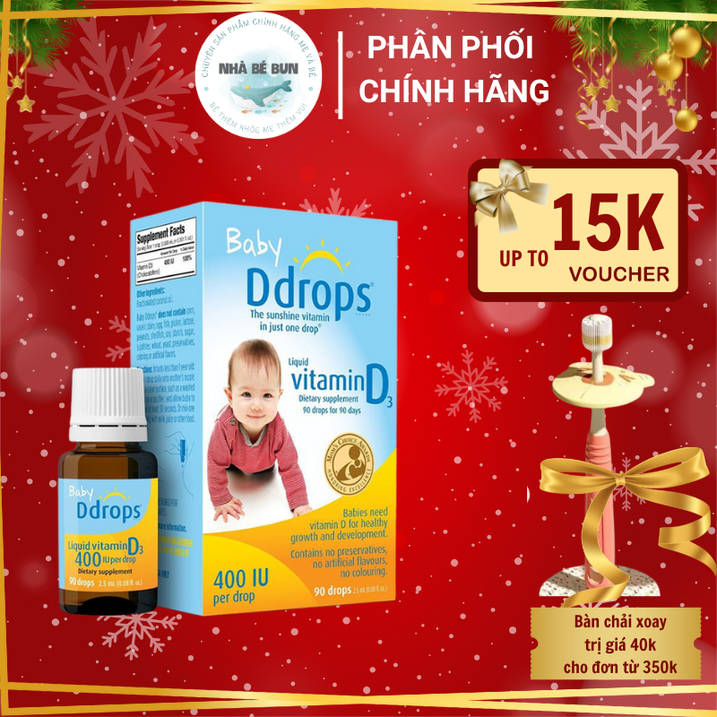 Vitamin D3 Drops - Baby Drops Mỹ Tinh Khiết Bổ Sung Vitamin D Cho Bé Từ Sơ Sinh 90 Giọt.