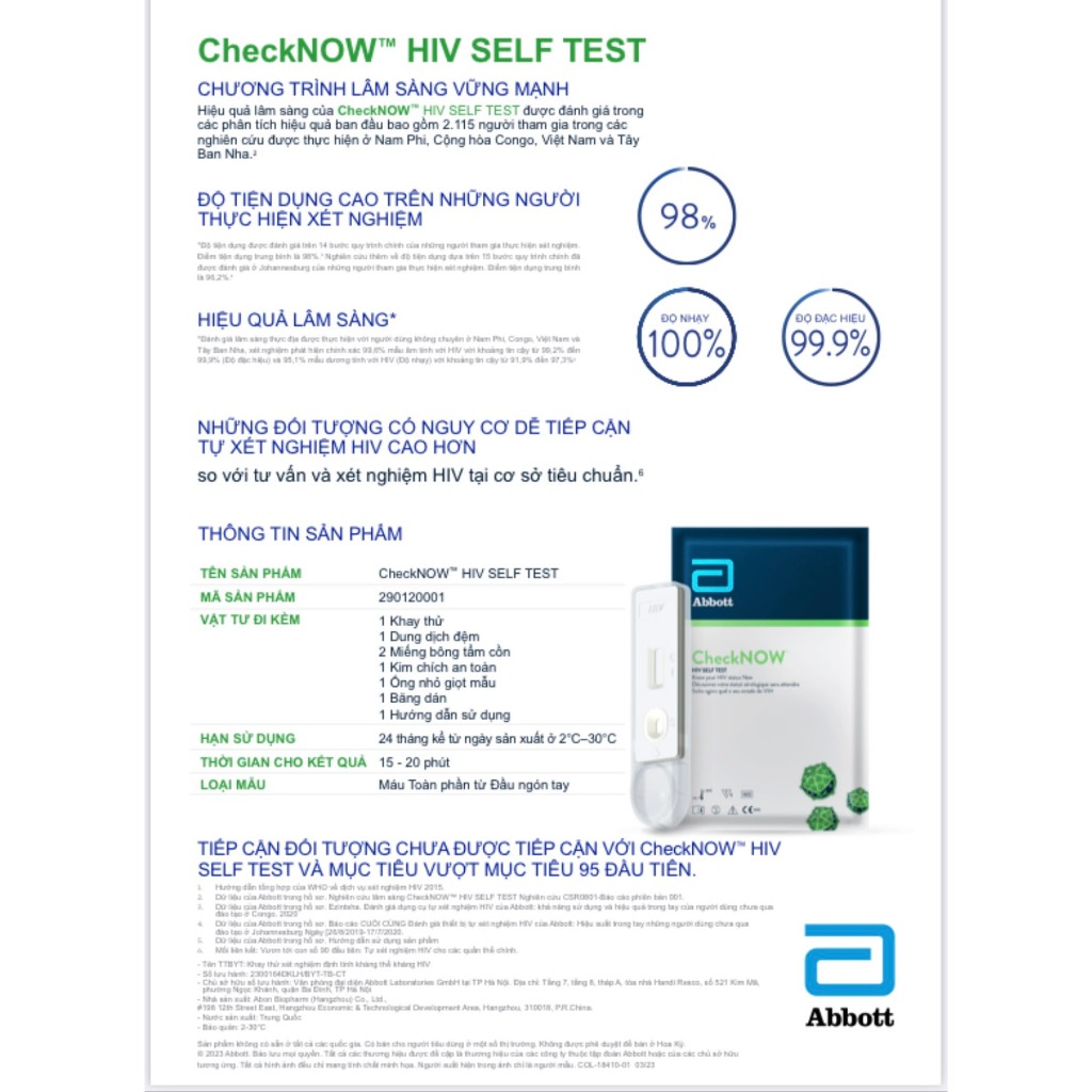 Khay thử xét nghiệm HIV tại nhà - CheckNow HIV Self test