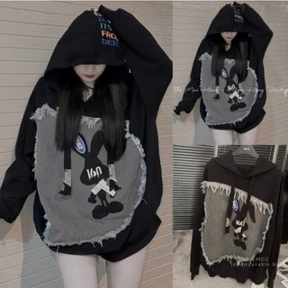 Áo hoodie nỉ nữ phối đáp bò in thỏ siêu xinh
