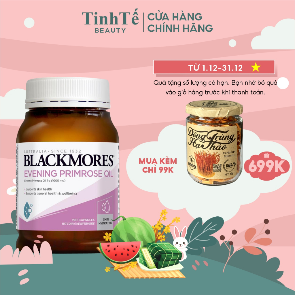 Tinh dầu hoa anh thảo Blackmores Evening primrose oil 190 viên, điều hòa nội tiết, giúp đẹp da, tóc, móng