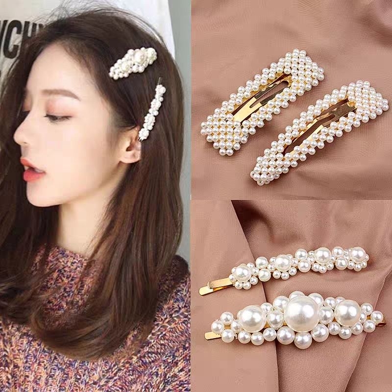 Set 4 Kẹp Tóc Cặp Tóc Đính Hạt Châu Siêu Hót