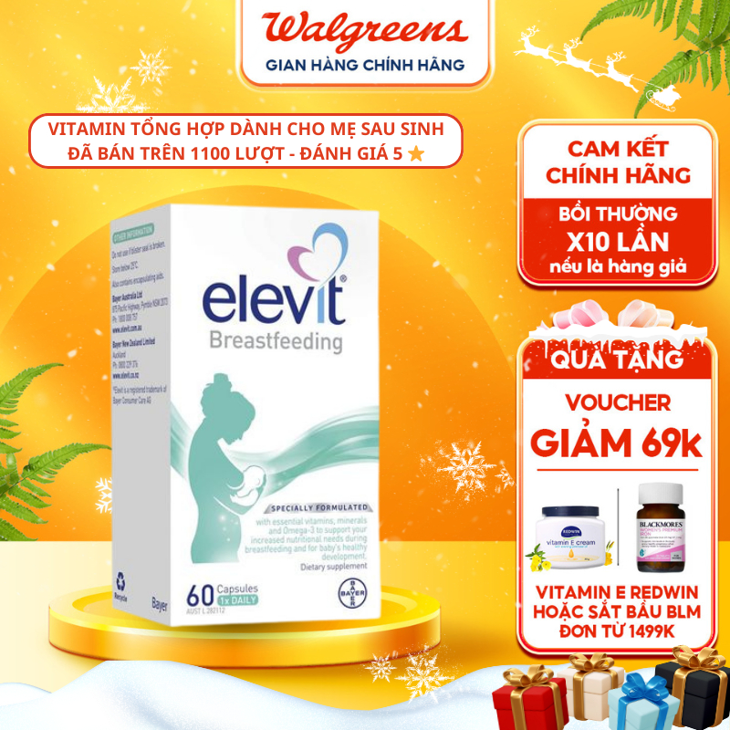Elevit Breastfeeding sau sinh Bayer 60 viên giúp mẹ phục hồi sức khỏe và đảm bảo đủ chất cho bé của Úc