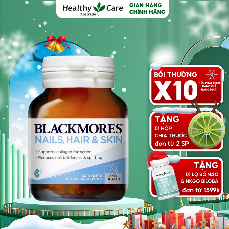 Viên uống hỗ trợ làm đẹp tóc da móng Nail, Hair and Skin Blackmores Úc 60 viên