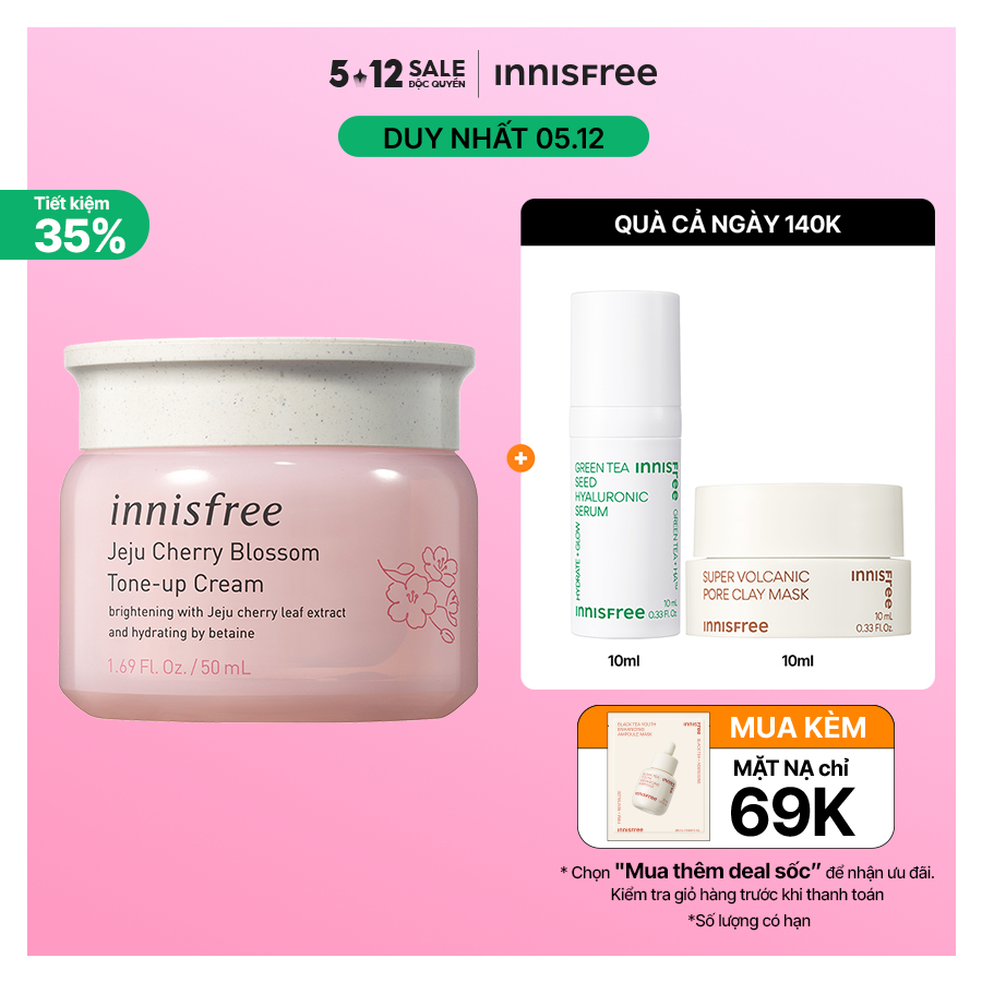 Kem dưỡng ẩm sáng da hoa anh đào đảo Jeju innisfree Cherry Blossom Tone Up Cream 50ml