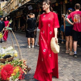 Bigsize áo dài cách tân nữ tơ thêu th15