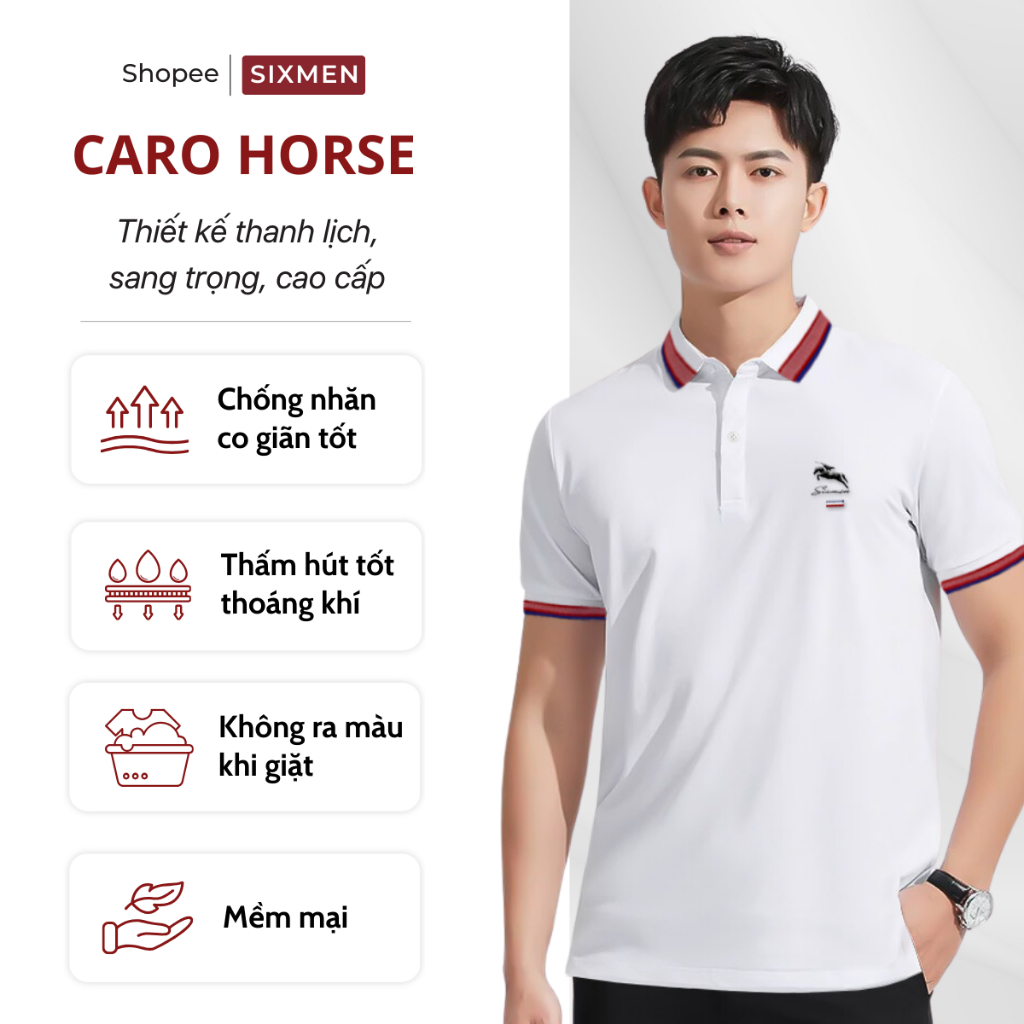 Áo thun Polo nam cao cấp có cổ bẻ SIXMEN  - CARO HORSE - vải cá sấu cotton thoáng mát, thanh lịch