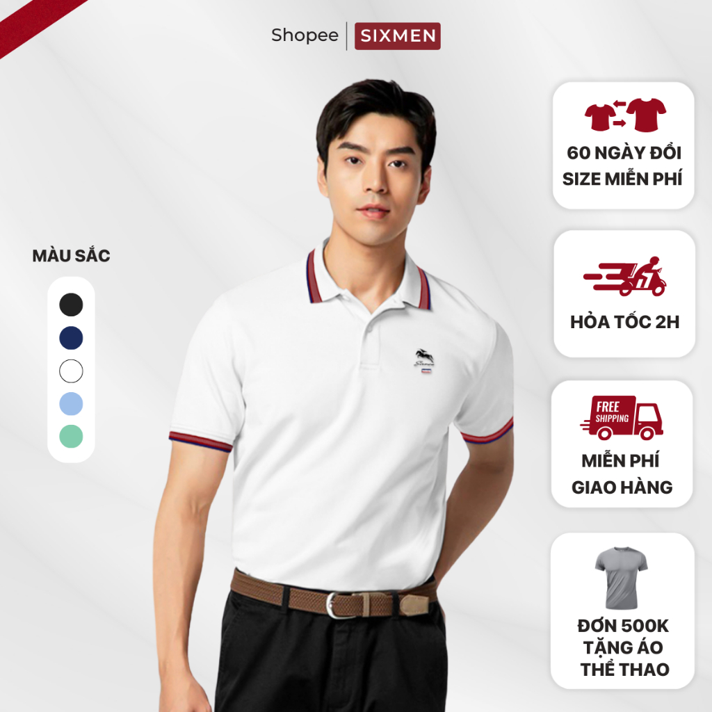 Áo thun Polo nam cao cấp có cổ bẻ SIXMEN  - CARO CASUS - vải cá sấu cotton thoáng mát, thanh lịch