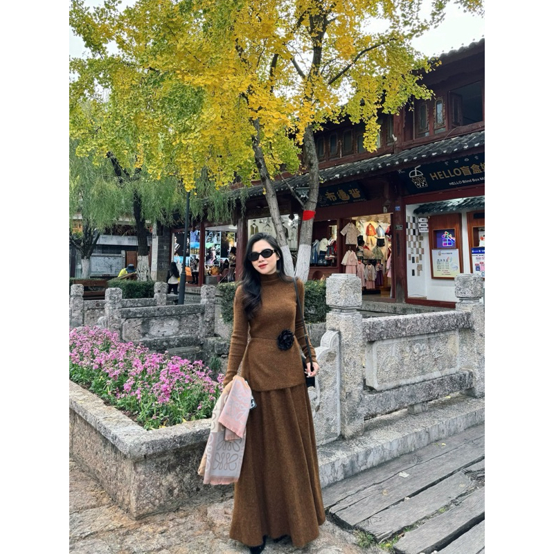 6089 Set len áo xẻ hông và chân váy dáng dài