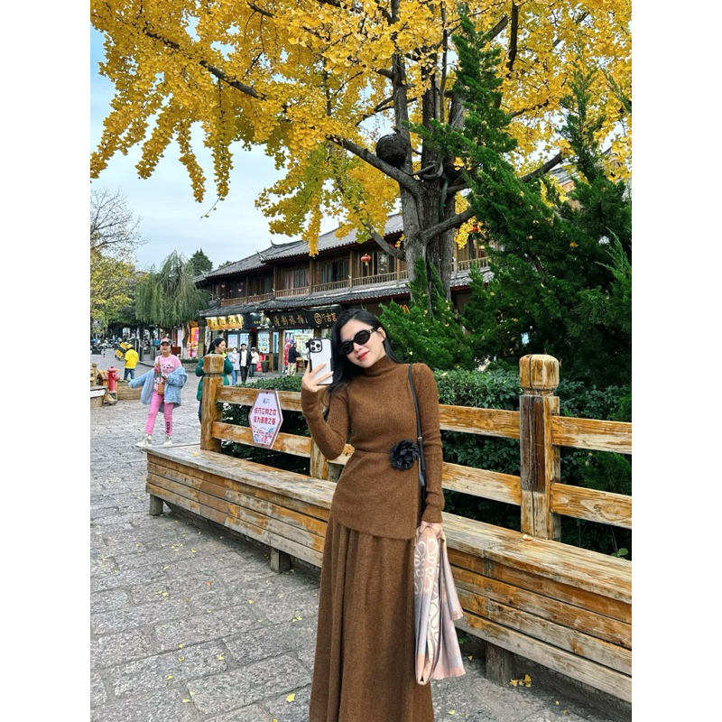 6089 Set len áo xẻ hông và chân váy dáng dài