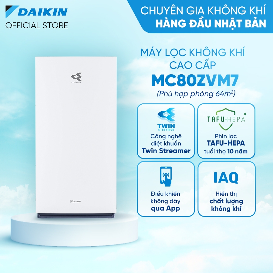 MỚI RA MẮT 2023 - Máy lọc không khí Daikin MC80ZVM7 - Điều khiển app - Twin Streamer - Diện tích sử dụng 64m²