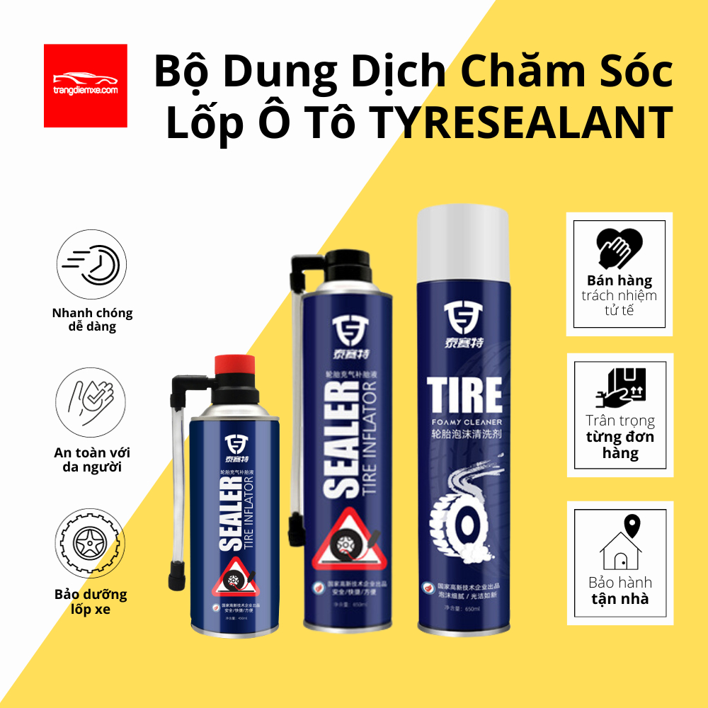 Bộ Dung Dịch Chăm Sóc Lốp Ô Tô TYRESEALANT Chai Xịt Làm Sáng Lốp Xe Và Dung Dịch Bơm Vá Lốp Khấp Trangdiemxe