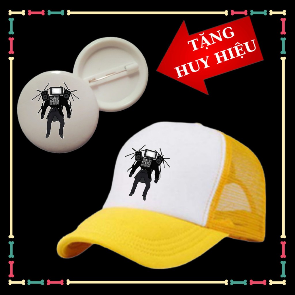 Mũ lưỡi trai bé trai, bé gái mẫu Titan TV Man Skibidi Toilet, huy hiệu dễ thương cho trẻ em.