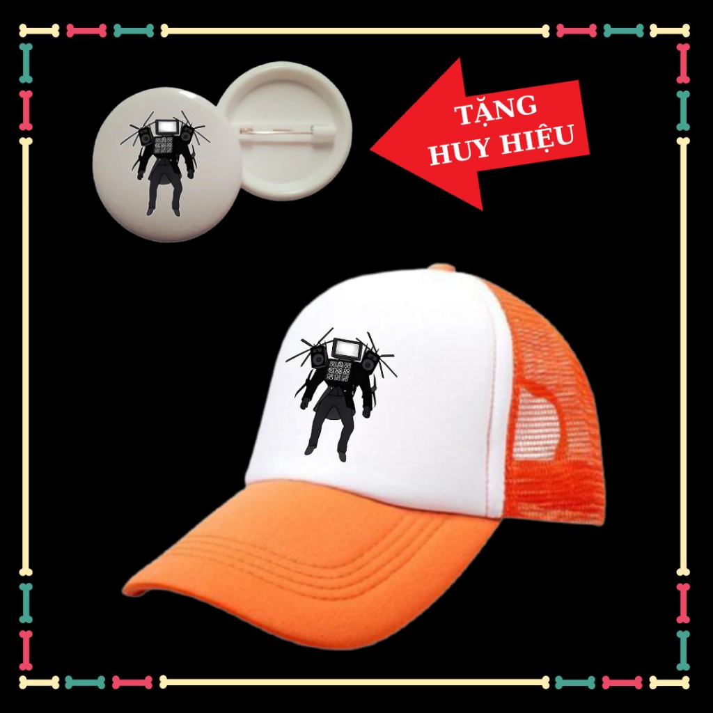 Mũ lưỡi trai bé trai, bé gái mẫu Titan TV Man Skibidi Toilet, huy hiệu dễ thương cho trẻ em.