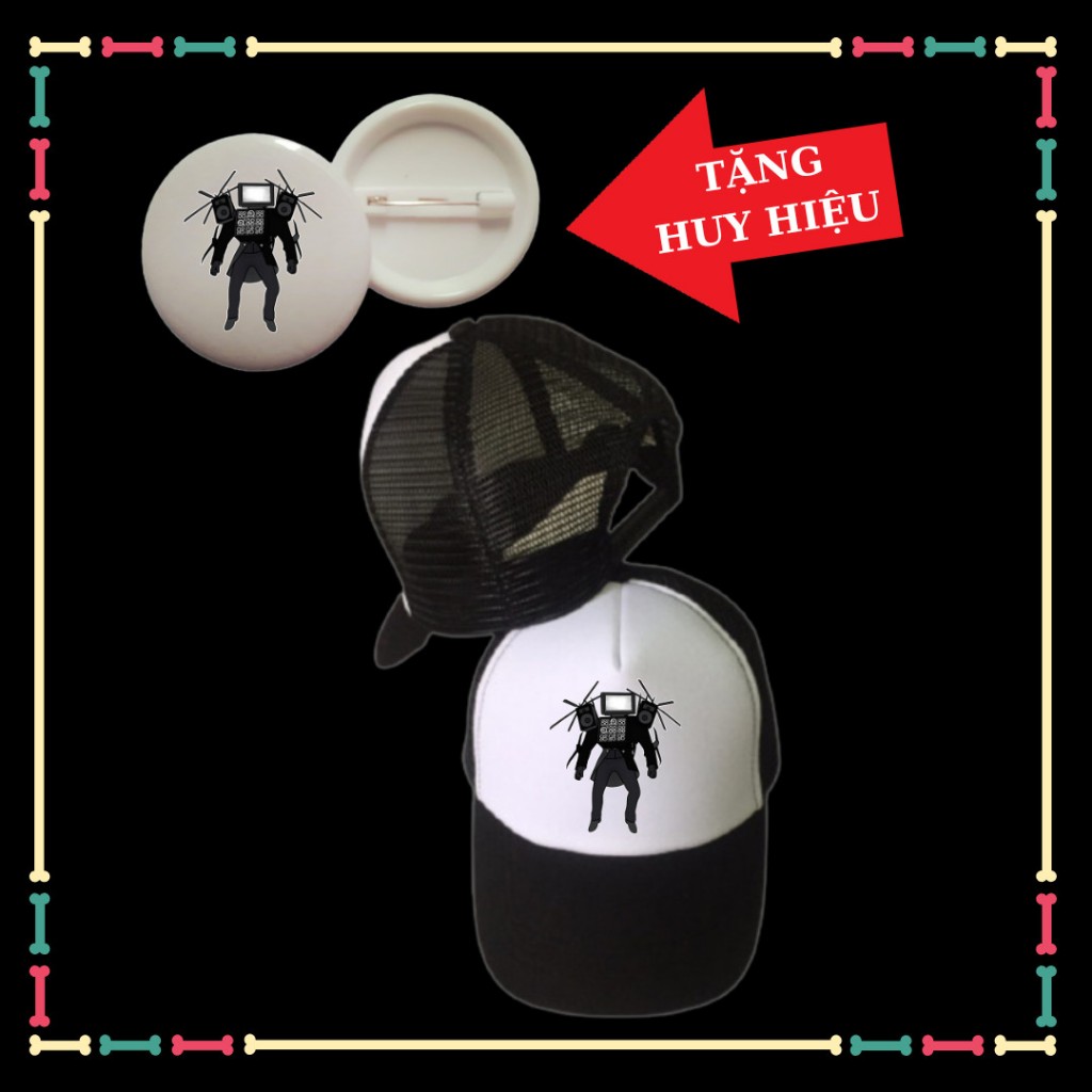 Mũ lưỡi trai bé trai, bé gái mẫu Titan TV Man Skibidi Toilet, huy hiệu dễ thương cho trẻ em.