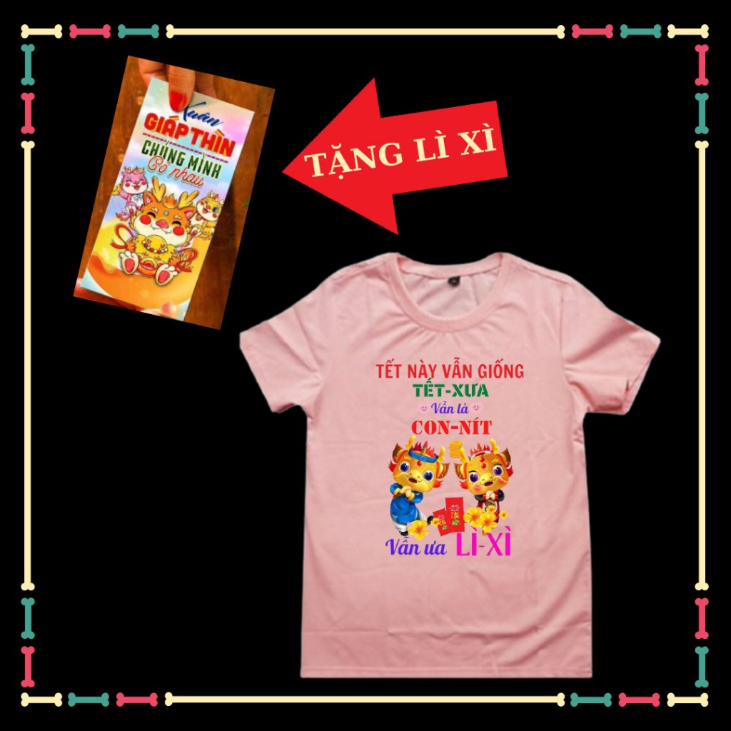 Áo Tết 2024 bé trai bé gái, áo thun rồng mạnh mẽ, đủ màu sắc, size áo từ 10kg đến 90kg- Tặng kèm bao lì xì