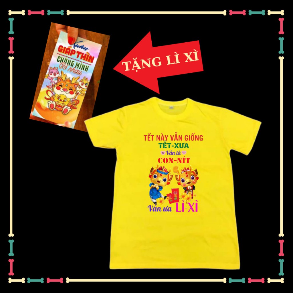 Áo Tết 2024 bé trai bé gái, áo thun rồng mạnh mẽ, đủ màu sắc, size áo từ 10kg đến 90kg- Tặng kèm bao lì xì