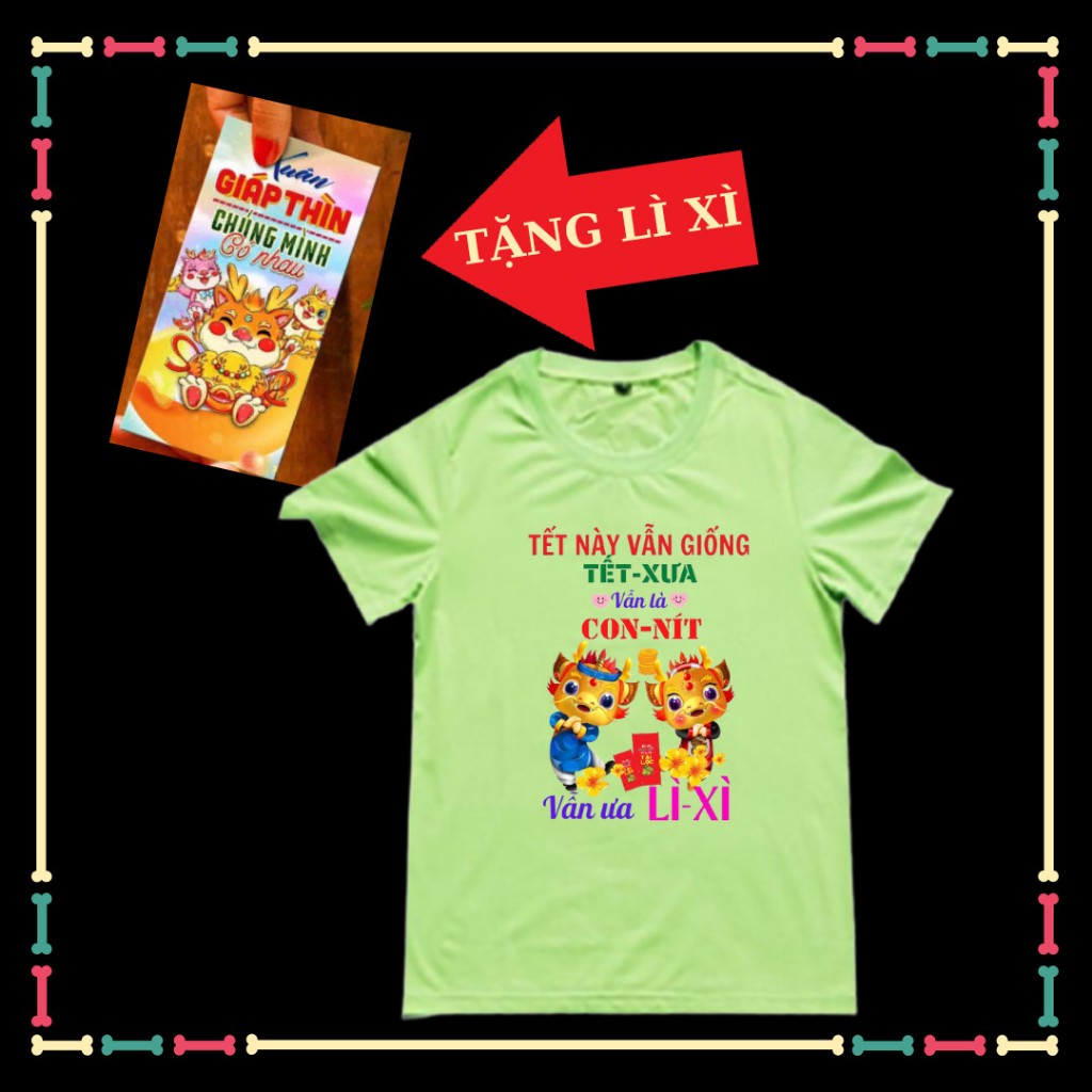 Áo Tết 2024 bé trai bé gái, áo thun rồng mạnh mẽ, đủ màu sắc, size áo từ 10kg đến 90kg- Tặng kèm bao lì xì
