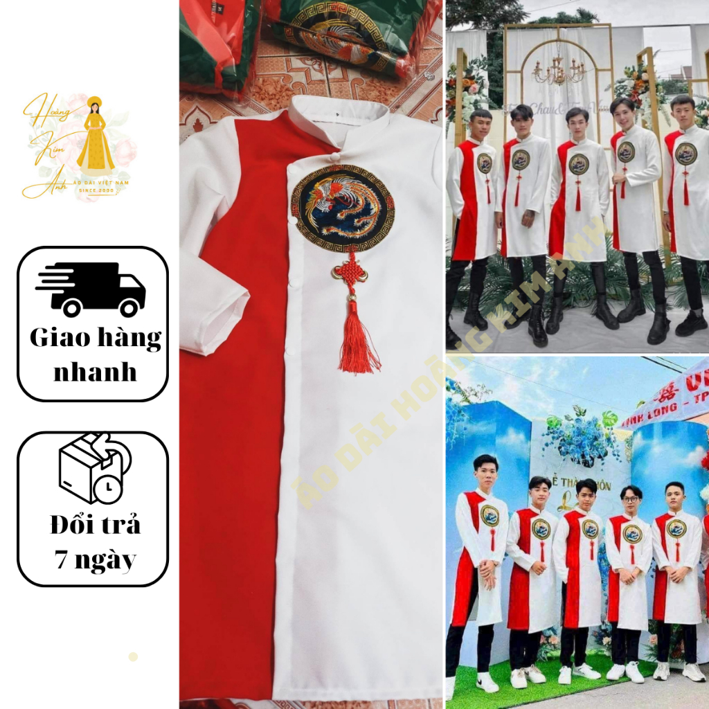 Áo dài nam cách tân thiết kế họa tiết cách điệu truyền thống dân tộc - Áo dài truyền thống nam Trắng Đỏ