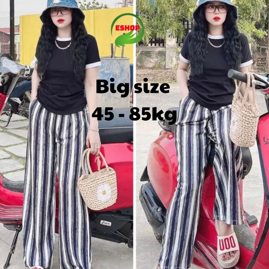 Đồ bộ nữ quần ống rộng suông bigsize ESHOP Đồ mặc nhà nữ quần gân len tăm cạp cao form rộng tay lửng co giãn đẹp DB79