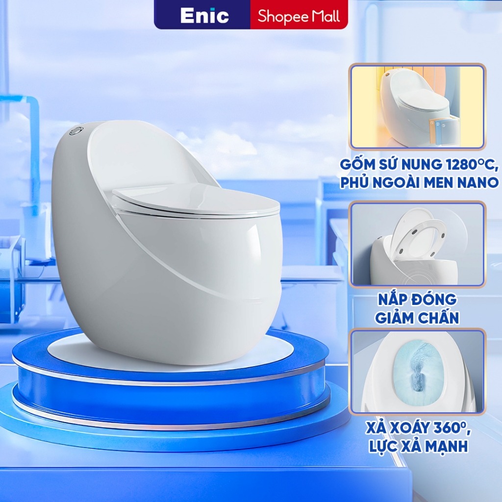 Bồn cầu trứng Enic E - Bồn cầu nguyên khối bền chắc, chất liệu gốm tráng men chống ố vàng, hệ thống xả đa điểm,xả mạnh
