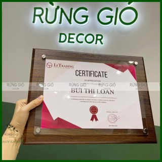 Bảng vinh danh a4 gỗ pha lê acrylic cao cấp, dày 1.5cm , khung a4