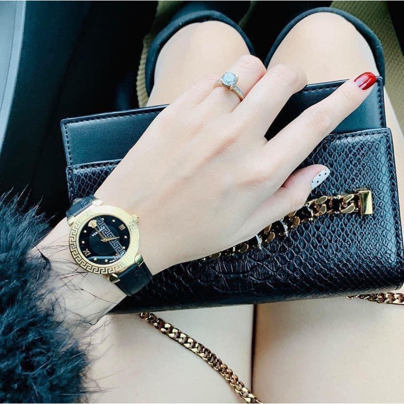 Đồng hồ nữ Versace V16040017 mặt tròn dây da đen siz 35mm